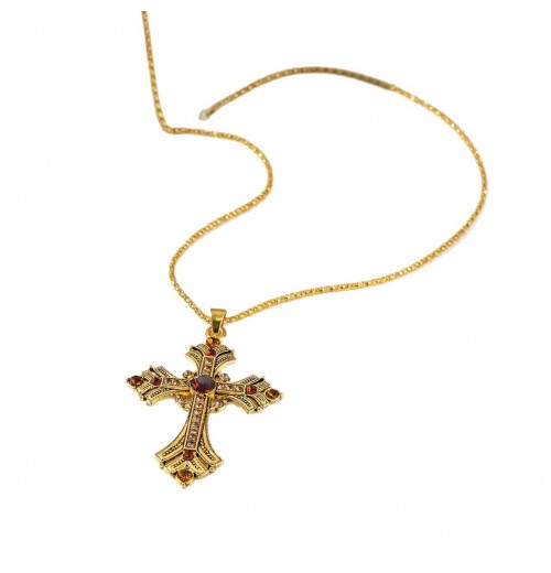 Golden medieval subculture cross rhinestone necklace, Millennium sweet and cool style long clavicle chain, hot girl Golden medieval subculture cross rhinestone necklace, Millennium sweet and cool style long clavicle chain, hot girl