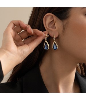  new trendy, luxurious, versatile and stylish earrings with water drop hooks and high-end blue crystal earrings