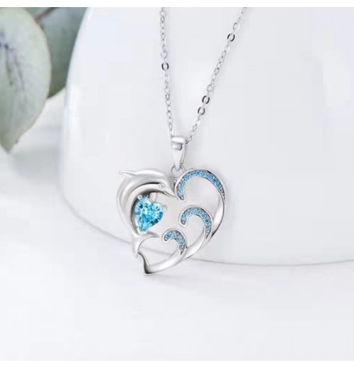 Cross-border Korean-style fashionable women's heart-shaped dolphin diamond-encrusted necklace, Korean-style cute heart-shaped collarbone chain and necklace jewelry Cross-border Korean-style fashionable women's heart-shaped dolphin diamond-encrusted necklace, Korean-style cute heart-shaped collarbone chain and necklace jewelry