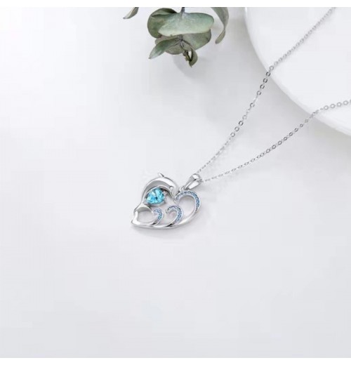 Cross-border Korean-style fashionable women's heart-shaped dolphin diamond-encrusted necklace, Korean-style cute heart-shaped collarbone chain and necklace jewelry Cross-border Korean-style fashionable women's heart-shaped dolphin diamond-encrusted necklace, Korean-style cute heart-shaped collarbone chain and necklace jewelry