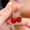 New trendy and retro red pearl earring style best-selling high-end and elegant niche earrings, round face slimming earrings for women New trendy and retro red pearl earring style best-selling high-end and elegant niche earrings, round face slimming earrings for women