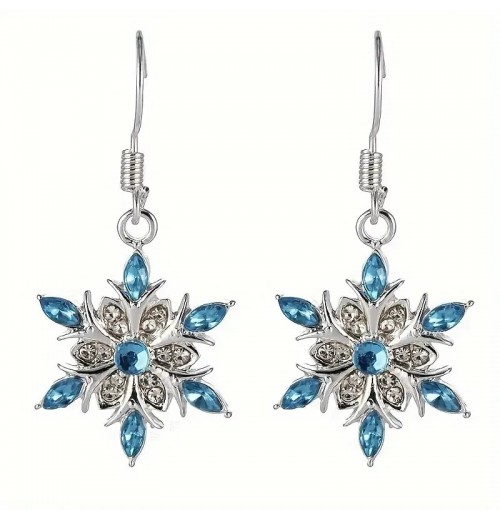 The new autumn and winter cross-border snowflake white gold, ethereal five-pointed star, European and American fashion two-tone diamond-encrusted blue earrings are versatile The new autumn and winter cross-border snowflake white gold, ethereal five-pointed star, European and American fashion two-tone diamond-encrusted blue earrings are versatile