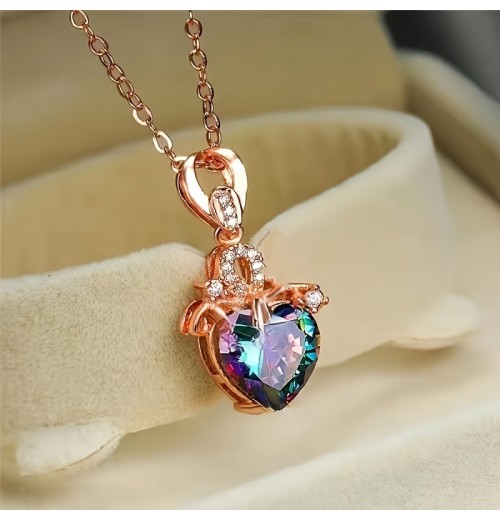 20 Best-selling heart-shaped seven-color gold necklace for women, imitation tourmaline seven-color rainbow heart collarbone neck chain. Summer and autumn 20 Best-selling heart-shaped seven-color gold necklace for women, imitation tourmaline seven-color rainbow heart collarbone neck chain. Summer and autumn