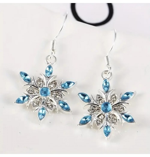 The new autumn and winter cross-border snowflake white gold, ethereal five-pointed star, European and American fashion two-tone diamond-encrusted blue earrings are versatile The new autumn and winter cross-border snowflake white gold, ethereal five-pointed star, European and American fashion two-tone diamond-encrusted blue earrings are versatile