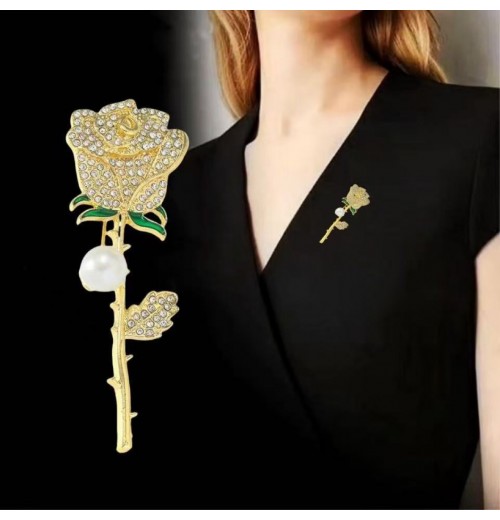 New best-selling alloy fashion full-diamond pearl rose brooch, high-end niche brooch pin, versatile for suits New best-selling alloy fashion full-diamond pearl rose brooch, high-end niche brooch pin, versatile for suits