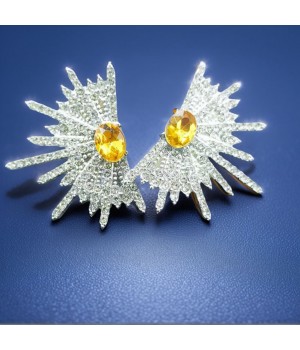 Carefully selected  personalized wing-shaped earrings full of diamonds, exaggerated and shiny star-shaped earrings, and elegant socialite and internet-famous fan-shaped earrings