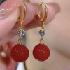 New trendy and retro red pearl earring style best-selling high-end and elegant niche earrings, round face slimming earrings for women New trendy and retro red pearl earring style best-selling high-end and elegant niche earrings, round face slimming earrings for women