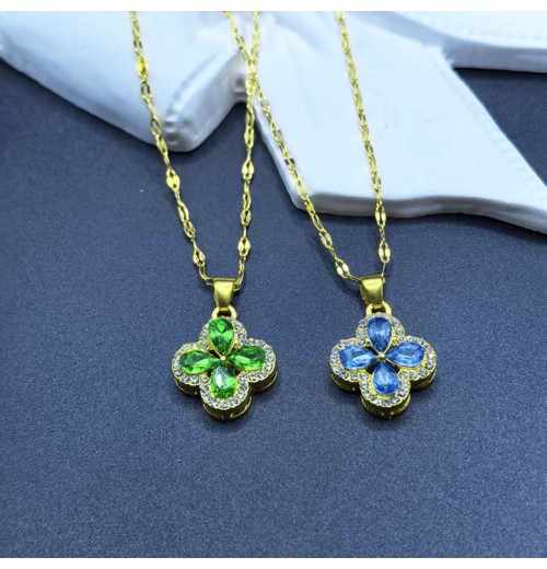 Fashionable stainless steel double-sided mother-of-pearl four-leaf clover single-flower necklace with genuine gold titanium steel chain