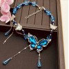 New water drop butterfly collarbone chain, deep blue niche retro butterfly crystal elegant necklace, high-end necklaces for women New water drop butterfly collarbone chain, deep blue niche retro butterfly crystal elegant necklace, high-end necklaces for women