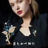 New elegant orchid brooch, light luxury and niche design, blue crystal brooch, refined and elegant suit accessory New elegant orchid brooch, light luxury and niche design, blue crystal brooch, refined and elegant suit accessory