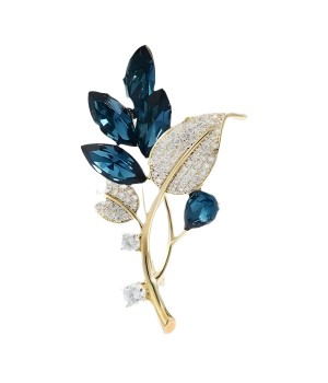 New elegant orchid brooch, light luxury and niche design, blue crystal brooch, refined and elegant suit accessory