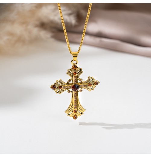 Golden medieval subculture cross rhinestone necklace, Millennium sweet and cool style long clavicle chain, hot girl Golden medieval subculture cross rhinestone necklace, Millennium sweet and cool style long clavicle chain, hot girl