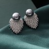 Grey pearl earrings, stud earrings, women's niche high-end style, light luxury, earrings, French design, diamond-encrusted trendy earrings Grey pearl earrings, stud earrings, women's niche high-end style, light luxury, earrings, French design, diamond-encrusted trendy earrings