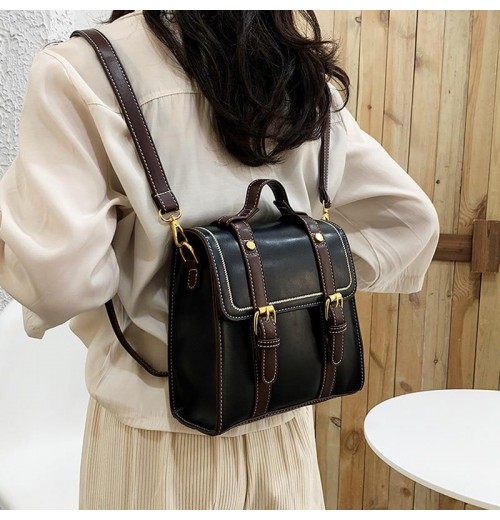Leather Double Buckle Backpack Leather Double Buckle Backpack